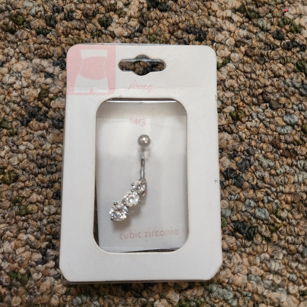 Cubic Zirconia Belly Ring - Gemstone Dangle